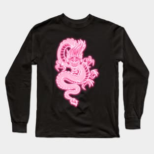 Pink Neon Glow Chinese Dragon Long Sleeve T-Shirt